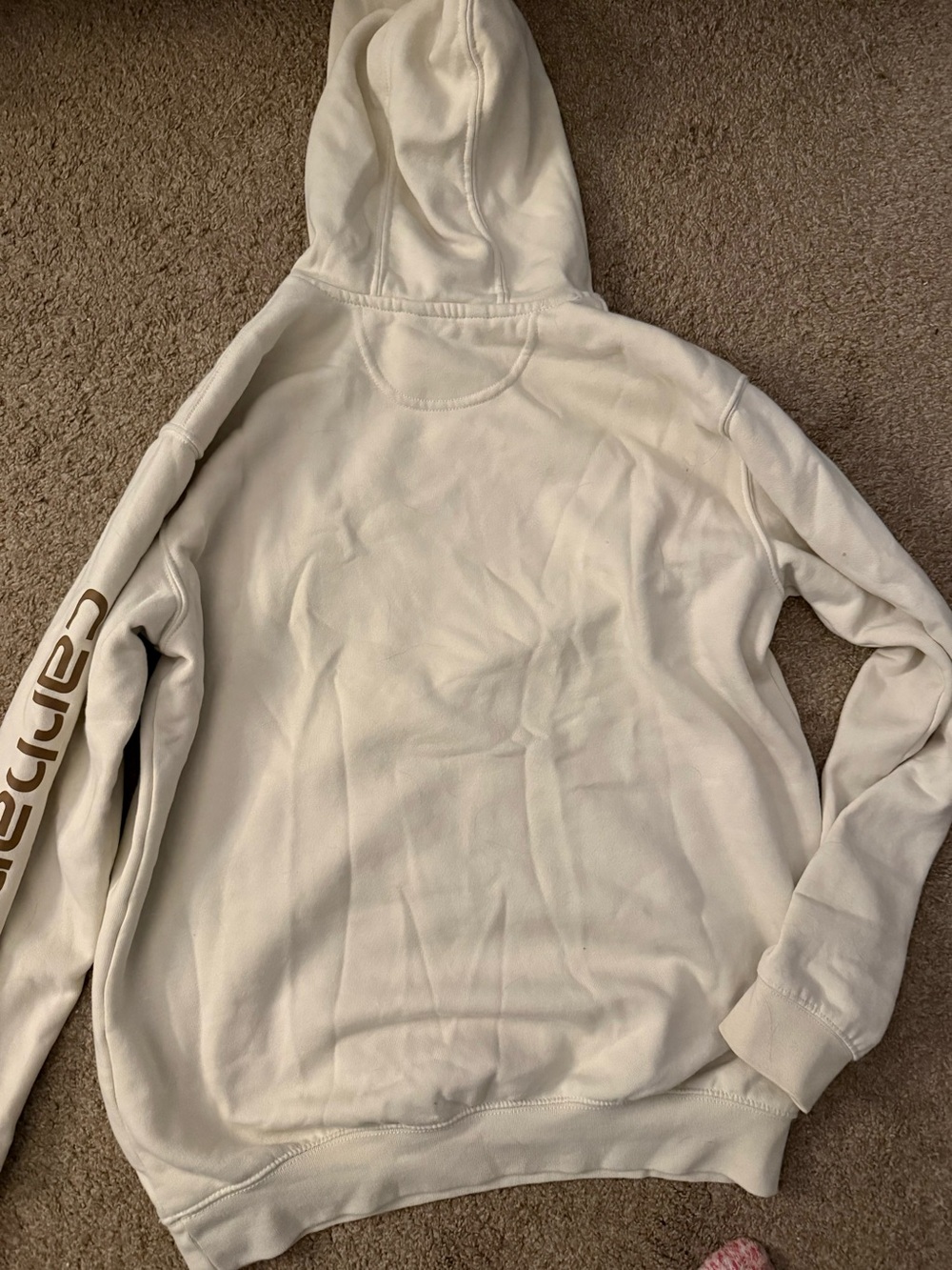 Carhartt Men’s Cream Crewneck Hoodie with Brown Sleeve Logo - Picture 3 of 3